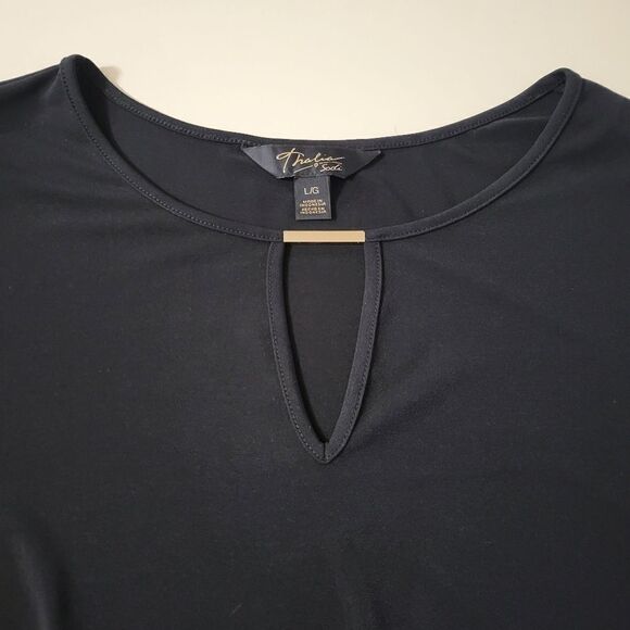 Thalia Sodi Women's Black Elbow Sleeve Keyhole Top - Picture 9 of 12